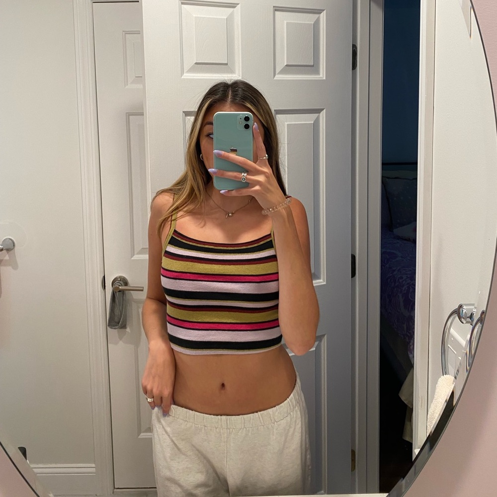 urban outfitters striped high neck tank top